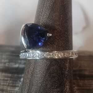 Deep Blue Purple Cubic Zirconia Pass Through Ring 925 Stamp Sz 8 NWT